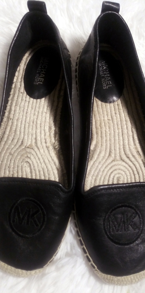 Michael Kors MK Black Leather Espadrille Flats Wom